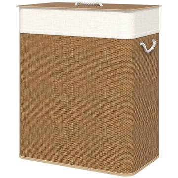 Premium Bamboo Laundry Hamper – Double Basket with Lid, Handles & Liner for Home